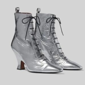 Silver lace ankle boots
